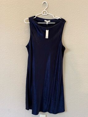 Banana Republic Navy Sleeveless Hammered Satin Shift Mini Dress